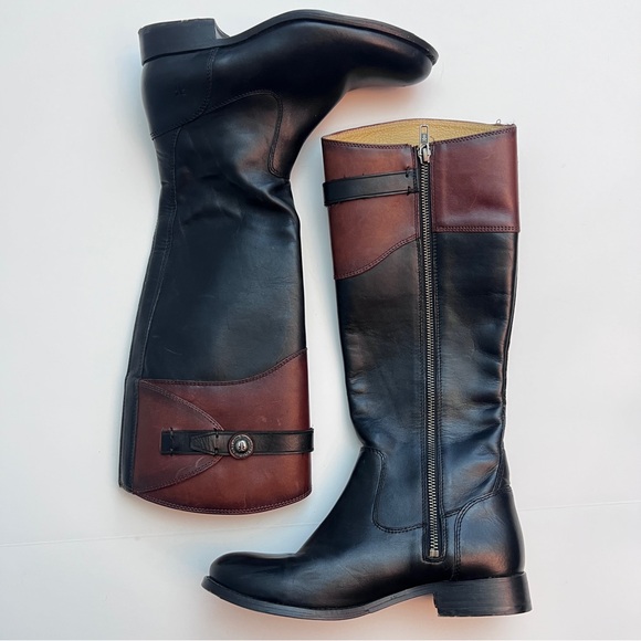 Frye Molly Button Black Brown Multicolor Leather Equestrian Riding Boots, Size 7 - Picture 2 of 7